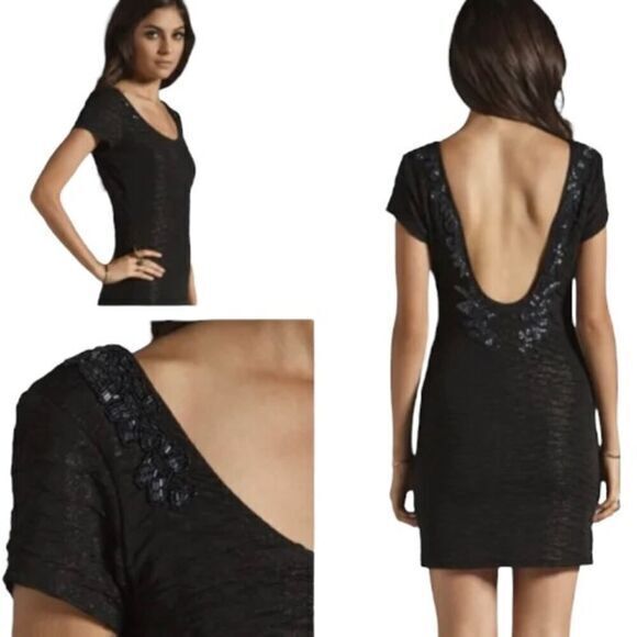 FREE PEOPLE Bringing Sexy Back Black Metallic Beaded Mini Dress‎ Size Medium - Picture 4 of 10